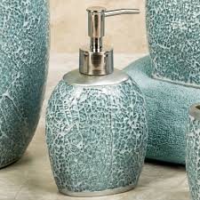Blue crackle glass bathroom accessories. Calm Waters Light Aqua Mosaic Bath Accessories
