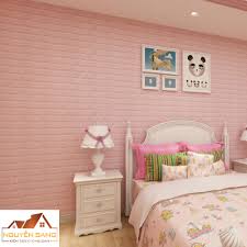 Xốp dán tường giả gạch màu hồng - Trang trí nội thất Nguyễn Sang