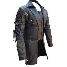 Men Cow Leather Goth Matrix Trench Steampunk Gothic Style Coat Leather Jacket Men Black Leather Jacket Men Leather Trench Coat