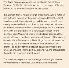 If you like mediterranean cuisine, come to this restaurant. Maris Park On Twitter Filming In Terrassa Will Be Until Saturday All Day It Takes Place In Stately Casa Ramon Matalonga 66 68 Topete Street Was The Residence Of Lluis Muncunill Cr Diarideterrassa Wiki