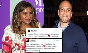 Rosario dawson's all in on cory booker for president in 2020, but she might be a little biased. Cory Booker Asks Mindy Kaling Out On Date Over Twitter Daily Mail Online
