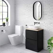 Black and white bathroom wall tiles used together in this way can provide decorative flare and designer character to even a humble bathroom space. 600mm Black Vanity Unit Denver Black Sink Vanity Soak Com Bathroom Vanity Trends Black Vanity Bathroom Bathroom Sink Vanity Units
