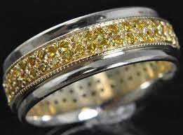 Stuller Two Tone 14k Gold Fancy Canary Diamond Eternity Mens Wedding Band Ring Rings Mens Wedding Bands Canary Diamond Mens Wedding Bands