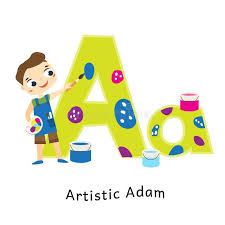 Kids Alphabet English Letters With Cartoon Children Characters A For Artistic Adam Boy With Painting Brush Alphabet For Kids Artists For Kids Kid Character