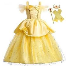 Girls Princess Fancy Dressing Up Belle Costumes Flowers Off Shoulder Dress Up Baby Party Dress Princess Belle Costume Fancy Dress Up