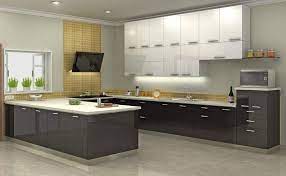 U Shaped Modular Kitchen In Glossy Finish With Upper Cabinets On One Wall Under Cabinet Lighting Built Kitchen Design Modular Kitchen Design Kitchen