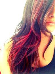 Dark Brown Hair With Pink Bright Red Highlights Red Hair Streaks Red Highlights In Brown Hair Brown Hair Colors