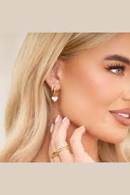 Abbott Lyon White Quartz Heart Huggie Earrings Set (Gold)