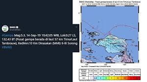 5 ancaman bencana di indonesia sejak awal 2021. Info Gempa Hari Ini Gempa 5 3 Sr Guncang Tambrauw Papua Barat Tak Berpotensi Tsunami Halaman All Tribunnewswiki Com Mobile