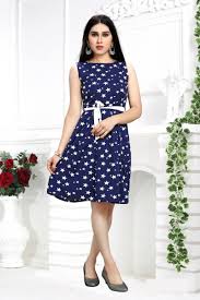 Navy Blue Star Printed Western Dress