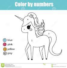 Page De Coloration Avec Le Caractere De Licorne La Couleur Par Le Jeu Educatif D Enfants De Nombres Dessinant Badine L Activite Illustration De Vecteur Illustration Du Cheval Blanc 98315781