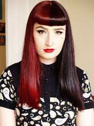 Red And Black Split Just Don T Care For The Bangs Hair Styles Half And Half Hair Rockabilly Hair