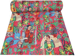 White green block print cotton bedding throw. Amazon Com Handmade Quilts Hippie Red Cotton Bedspread Indian Quilts Ethnic Cotton Kantha Quilts Handmade Bedding Bedspread Throw Coverlets Decor Handmade