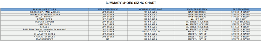 sizing chart movin easy dancewear