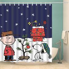 Charlie Brown With Snoopy Christmas Peanuts Shower Curtain