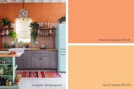 Skipping the block island in lieu of a warm wood. Welcome Autumn With Warm Colors In The Kitchen Pink Orange And Gold Warm Kitchen Colors Schemes Orange Kitchen Walls Warm Kitchen Colors