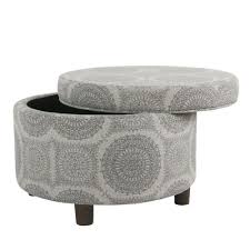 Round Storage Ottoman Gray Medallion Homepop Round Storage Ottoman Storage Ottoman Upholstered Storage