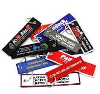 Wholesale Fashion Design Custom Fabric Jacquard Woven Logo Patch Keyring Remove Before Flight Textile Embroidered Short Lanyard Keychain