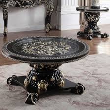 This collection is upholstered with quality and rich european luxury fabric is complimented by stylish accent pillow included as. Hd 328b Homey Design Round Occasional Tables Victorian Style Black With Antique Gold Finish