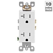 Leviton Decora 20 Amp Ultrasonic Tamper Resistant Duplex Outlet White 10 Pack M02 T5825 Wmp The Home Depot In 2020 Leviton Electrical Outlets Electrical Supplies