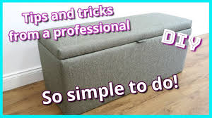 Crafted with a solid wood frame, this piece is filled with foam and is upholstered with both linen and microfiber for textural contrast. Diy How To Upholster A Storage Ottoman Upholstery For Beginners Upholstery Made Easy Youtube