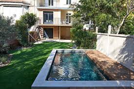 Semi Inground Swimming Pool Petite Jardin Petite Piscine Bordeaux Piscines Carre Bleu Wooden Slate Custom