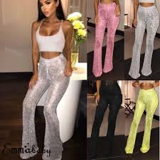 Us 3 31 35 Off New Women Fashion Casual Flare Glitter Sequin Pants High Waist Bottom Pants Disco Pants In Pants Capris From Womens Clothing On