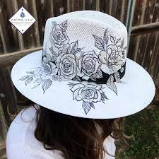 Black White Roses Hand Painted Panama Hat Etsy In 2021 Black And White Roses Painted Hats Hand Painted Hats