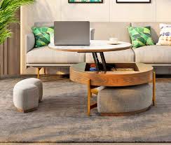 Your guide to ottoman coffee table circle for your home. This Amazing Rising Coffee Table Has 3 Integrated Ottomans That Hide Underneath It