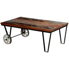 The round wooden tabletop design can avoid injury so that. Reclaimed Wood Industrial Style Factory Cart Coffee Table