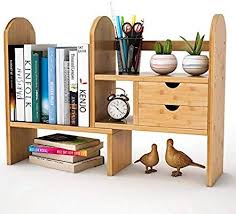 Free shipping on prime eligible orders. Amazon Com Tribesigns Bamboo Desktop Bookshelf Counter Top Bookcase Adjustable With 2 Drawers Desk Storage Orga Desktop Bookshelf Desk Storage Desktop Shelf