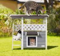 Outdoor Cat House with Escape Door 2-Story Design for Multi Cats