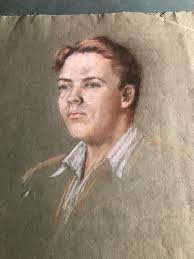 2 Antique 1940 Era Ruth Farrington Pastel Portraits Emile Gruppe & Self  Portrait