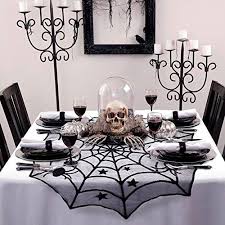 Aerwo 40 Inch Black Spider Halloween Lace Table Topper Cloth For Halloween Table Decorations Halloween Table Decorations Halloween Kitchen Halloween Home Decor