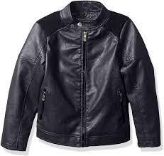 Amazon Com Urban Republic Boys Little Artsy Faux Leather Jacket Navy 7 Clothing Black Faux Leather Jacket Leather Jacket Black Faux Leather Jackets