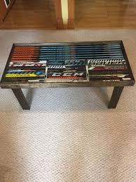 Hockey Stick Coffee Table I Built From My Son S Sticks Hockey Stick Furniture Coffee Table Hockey Stick Crafts