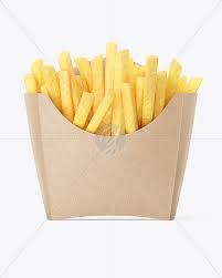 Download Kraft Paper Small Size French Fries Packaging Mockup Front View In Box Mockups On Yellow Images Object Mockups