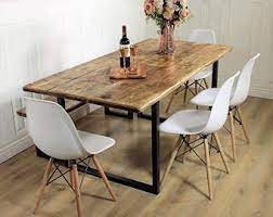 Industrial Dining Table Rustic Solid Wood Kitchen Bench Set Farmhouse Reclaimed Restaurant Metal In 2020 Dining Table Rustic Industrial Dining Table Industrial Dining