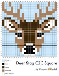 Free Crochet Pattern Graph Deer Stag C2c Square Wildlife Graphghan Cal Block 8 Pixel Quilting Cross Stitch Animals Cross Stitch