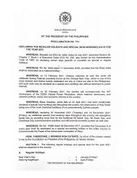 Proclamation No 986 Declaring The Regular Holidays And Special Non Working Days For The Year 2021 Presidential Communications Operations Office