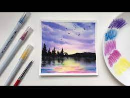 Watercolor brush pens can be easily stored horizontally or vertically. Forest Sunset Watercolor Painting For Beginners Using Brush Pens Youtube