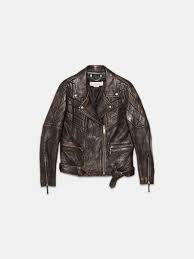 Golden Goose Yasu Biker Jacket In Brown Leather In Jackets Genuine Leather Jackets Biker Jacket