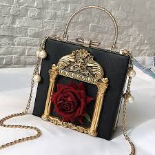 Women Box Bag 3d Rose Flower Pearl Chain Purse Clutch Luxury Crossbody Bags Purses And Handbags Bags Luxury Bags