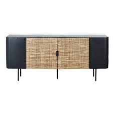 Buffet 4 Portes En Metal Noir Et Cannage En Rotin Kirimbi In 2020 Dressoir Buffetkast Rotan