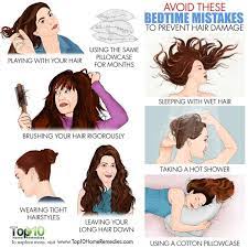 Avoid These 10 Bedtime Mistakes To Prevent Hair Damage Top 10 Home Remedies Damaged Hair Sleeping With Wet Hair How To Prevent Hair Breakage