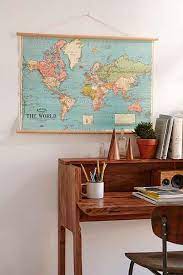 Hanging World Map Art Print World Map Art Wooden Prints Retro Home Decor
