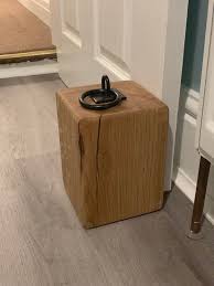 Solid Natural Oak Door Stop With Industrial Fitting Heavy Wooden Door Stop Oak Block Doorstop With Metal Ring Handle Wooden Door Stops Wooden Doors Oak Doors