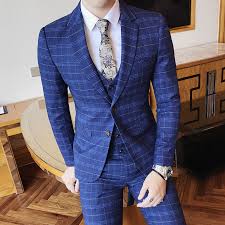 Especially, men will look incredibly attractive in men suits 2020. New Fashion Blue Plaid Men Wedding Suits 3 Pcs Brand Top Quality Business Grids Mens Suits Slim Fit Jacket Pants Vest Suits Aliexpress