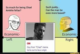 Maybe you would like to learn more about one of these? Such Purity Can The Man Be Even More Based Economics Right So Much For Being Chad Amirite Fellas Guy From Chad Meme Turns Out To Be A Virgin