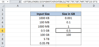 Excel Formula Normalize Size Units To Gigabytes